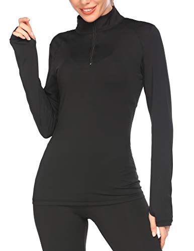 Pinspark Winter Running Top Women Long Sleeve Yoga Jacket Lightweight Quarter Zip Pullover Athletic Shirt (Black,X-Large) #TOP2