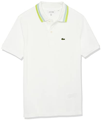 Lacoste Camisa polo clássica semi elegante para meninos, Branco/Multico, 14 Anos