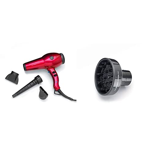Diva Professional Styling Diva Pro Styling Ultima 5000 Hairdryer Red & XXL Pro Diffuser - Flexible gripping System to fit Any Dryer PRO124