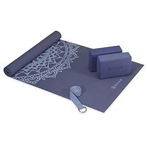 Gaiam Beginner’s Yoga Starter Kit Set (Yoga Mat, Yoga Block, Yoga Strap) – Light 4mm Thick Printed Non-Slip Exercise Mat for Everyday Yoga – Includes 6ft Yoga Strap & Yoga Brick