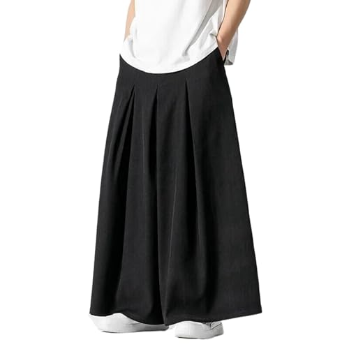 Japan Men Wide Leg Pants Solid Color Casual Pants Mens Loose Cotton Linen Lantern Trousers - Main Image