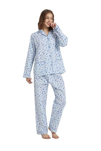 GLOBAL Womens Cotton Pajama Set for Women Long Sleeve PJs Button Down Sleepwear S-3XL3