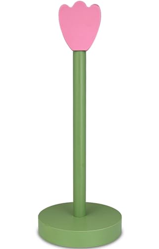 Wooden Paper Towel Holder Stand, Cute Design Kitchen Paper Hanger Rack Bathroom Towel Roll Stand Organizer Simply Standing Countertop Paper Roll Holder,Home Decor(Flower)