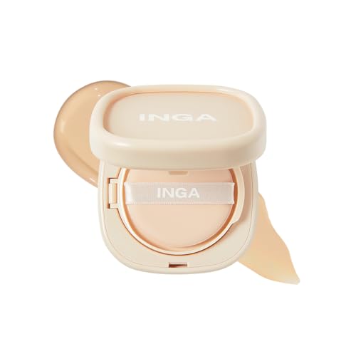 INGA Water Glow Daily Cushion Foundation (21N Light Beige) - Natural Dewy Finish, Hydrating, Lightweight & Buildable Coverage, Skin-Fit Texture, Quick and Easy Radiant Glow