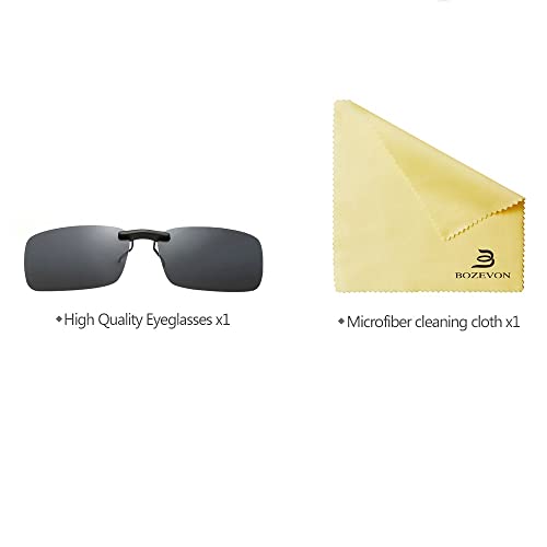 BOZEVON Sonnenbrillen-Clip auf Flip Up Polarisierte Linse - Unisex Rechteck Klipp auf Klapp-Sonnenbrille für Brillen im Freien und Fahren, Grau