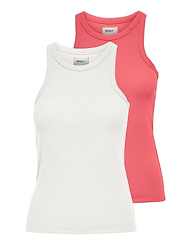 ONLY Damen Tanktop Enger Schnitt U-Ausschnitt T-Shirt 15239781 ,Cloud Dancer/Pack:2 Pack Cloud Dancer/Tea Rose ,S – Ansicht 1