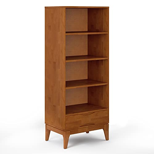 Simplihome Harper Solid Hardwood 60 Inch X 24 Inch Mid Century Modern Bookcase With Storage In Teak Brown With 1 Drawer And 4 Shelves, For The Living Room, Study And Office #TOP12