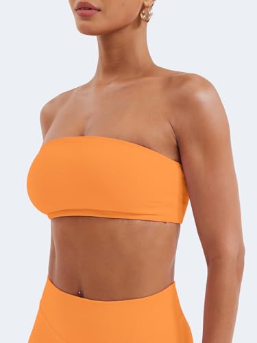 Image of YEOREO Strapless Bandeau Sports Bra for Workout Seamless Tube Top Gym Padded Wireless Bra