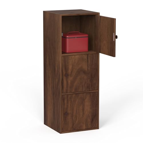Image of BLUEWUD Calcio 3-Tier Storage Unit Filing Cabinet Rack Organizer Wardrobe Almirah Cupboard for Clothes with 3 Closed Shelves for Bedroom Kitchen Living Room Home, DIY (Brown Maple)(37 x 36 x 102) CM