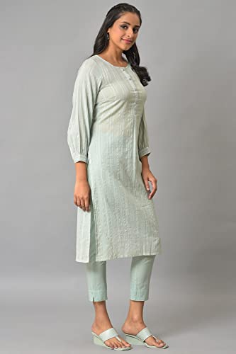 Image of Aurelia Women's Cotton Regular Fit Leno Stripe Regular Kurta