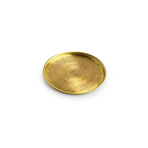 Image of ExclusiveLane 'Mandala Design' Hand-Etched Pure Brass Coasters for Cups Tea Coasters for Glasses Dining Table Coaster for Hot Pots Tableware (Set of 2, Golden)