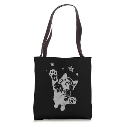Y2K Cat Jumping Stars Silly 90s 2000s Grunge Vintage Graphic Tote Bag