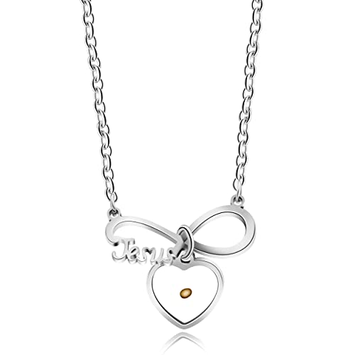 NA Stainless Steel Jesus Infinity Necklace with Real Mustard Seed Heart Pendant Christ Necklaces for Women Y713-Silver