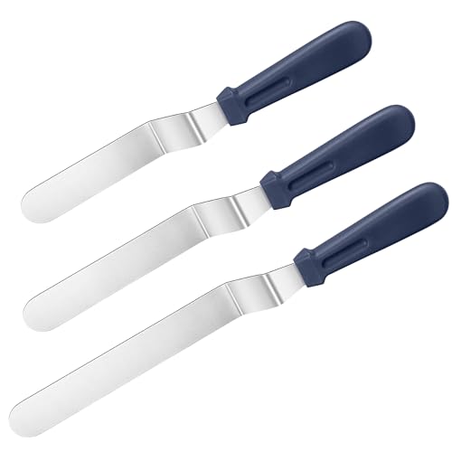 U-Taste Juego de Espátula Reposteria de 3 Piezas, Acero Inoxidable 18/0 Con Mango de Plástico PP de Primera Calidad, Juego de Espátulas Para Glaseado En ángulo Para Decorar Pasteles (Azul medianoche)