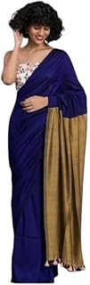 Women's Designer Indian Handloom Traditional Ethnic Cotton Saree With Tassels Unstitched Blouse Piece