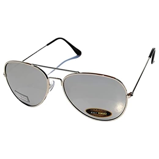 Óculos de sol aviador clássico com lentes espelhadas completas armação de metal prata cor UV proteção, Silver Lens, Medium