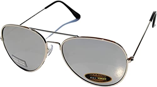Men Women Aviator Sunglasses Silver Color Frame with Full Mirror Lens Silver Color