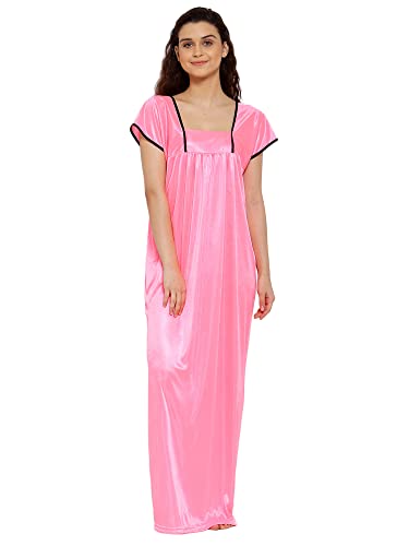 Image of Fasense Women Lycra Satin Solid Nightwear Long Nighty KL005-Parent