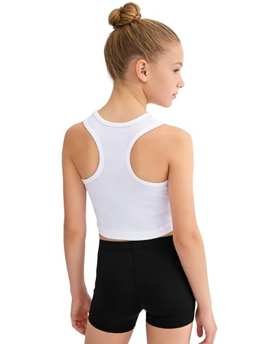 Image of Auranso Girls Tank Tops 2 Pack Ribbed Knit Sleeveless Crop Tops for Kids