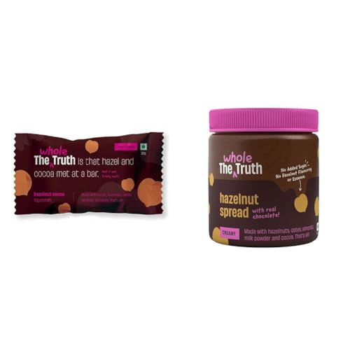 Image of The Whole Truth - Hazelnut Cocoa Protein Bar with 12g Protein(Pack of 6) & The Whole Truth - Hazelnut Spread - Creamy - 200g