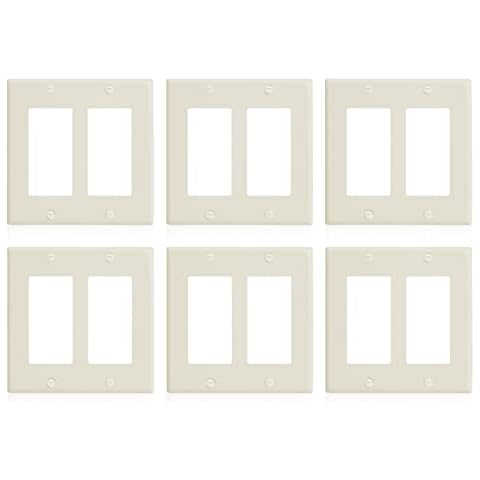 Decorator Wall Plate, Standard Size 2 - Gang Cover for Outlet, Receptacle, Light Switch, Dimmer etc., 4.57”×4.57”, Polycarbonate Thermoplastic, Screws Included, UL Listed (Almond 6 Pack) Cover