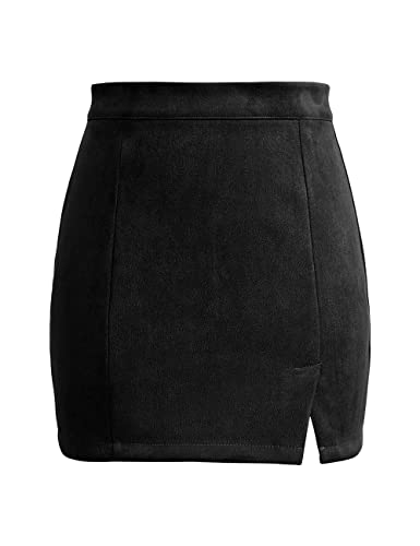 Ioiom Suede Skirt For Women Casual A-Line Mini Skirt Going Out Outfit Black M #TOP3