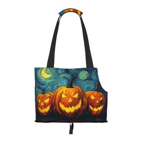 Three Pumpkins with Carved Faces Pet Sling Carrier for Small Dog Cats Puppy Portable Tote Bag Pouch for Outdoor Travel Hiking
