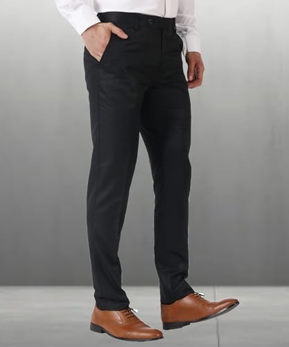 Image of MALENO Men's Slub Effect Solid Trouser | Classic Slim Fit Formal Trousers for Men | Slim Fit Trousers for Men