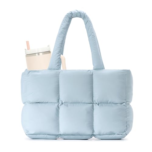 Image of Herald Puffer Tote Bag for Women, Large Quilted Puffy Handbag Lightweight Satchel Purse with Cup Holder & Compartment