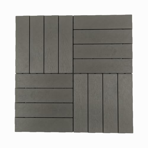 Panana 30 Packs Composite Decking Tiles, Plastic Decking Boards, Interlocking Flooring Tiles Indoor Outdoor Garden Patio Squares, 30 x 30cm Grey