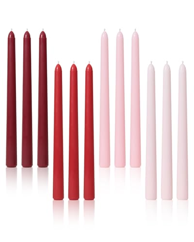 Viyffo Taper Candles 10 Inch Red 12 Pack Unscented Smokeless Long Tall Tapered Candlesticks Wedding Home Decor Dinner Natural Color Series