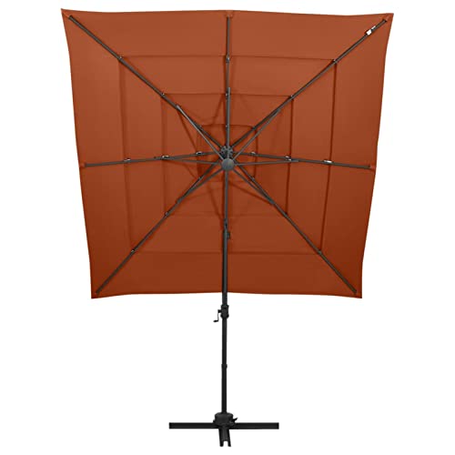 Catherinol Sombrilla de 4 niveles con poste, Parasol Terraza, Sombrilla Terraza Exterior, Sombrilla Jardin, Parasol Jardin, Sombrilla Playa, Parasol Excentrico, aluminio terracota 250x250 cm - imagen 3