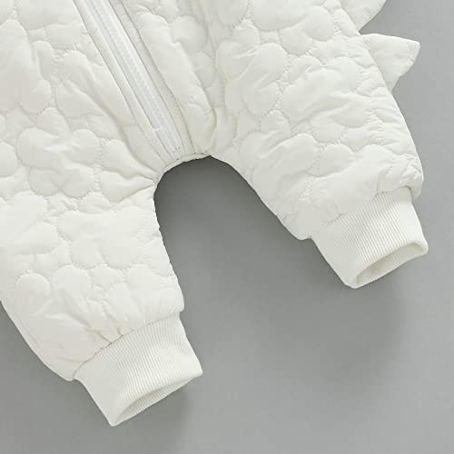 Merqwadd Newborn Baby Boy Girl Snowsuit Dinosaur Hooded Jumpsuit Warm Onesie Cute Zipper Romper Infant Snowsuit (Dinosaur-Ivory,3-6 Months) #TOP4