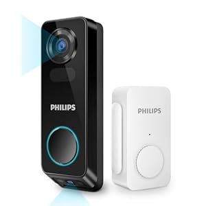 PHILIPS Security Video Doorbell Camera Wireless (Chime Included), No Monthly Fee, Dual Cameras 2K FHD with Motion Detection, 2-Way Audio, Supports Alexa & Google Assistant, Battery/Wired Powered