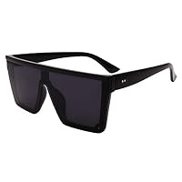 FOURCHEN Square Oversized Sunglasses for Women Men Fashion Flat Top Big Frame Shades (black)