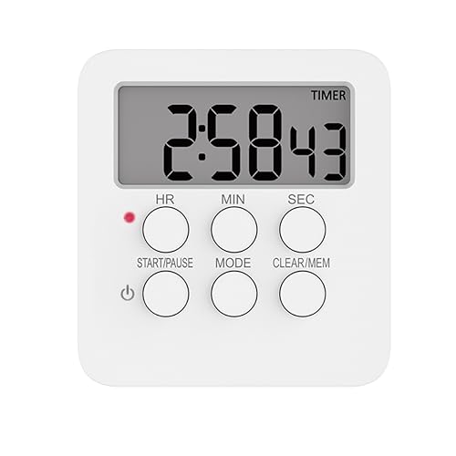Magnetic Kitchen Digital Timer Clock Alarm with Mute/Loud Alarm Switch,3 in 1 Multifunctional 24H Count UP/Down Timer,LCD Display Memory Function White