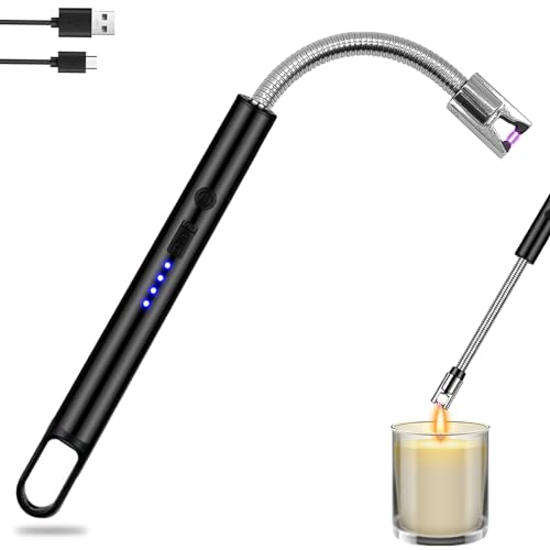 Electric Candle Lighter: Rechargeable Flameless with 360°Flexible Neck & LED Power Display Arc Long Lighter for BBQ, Grill, Camping, Fireplace, Stove, Black
