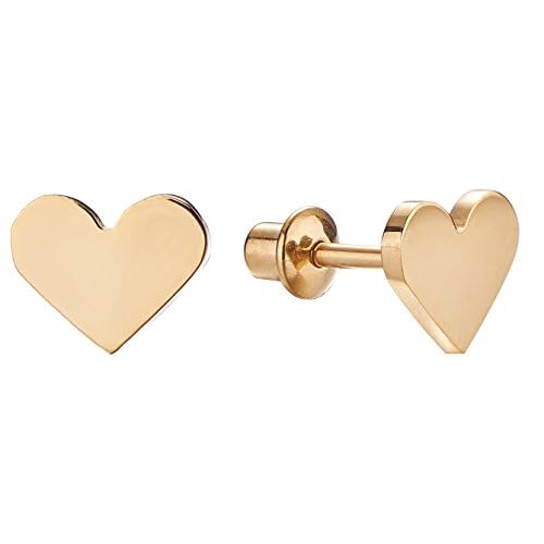18k Gold Plated Screw Back Heart Stud Hypoallergenic Earrings for Kids, Baby, Toddler, Little Girls with Surgical Steel Post for Ultra Sensitive Ears with Secure Safety Screwback