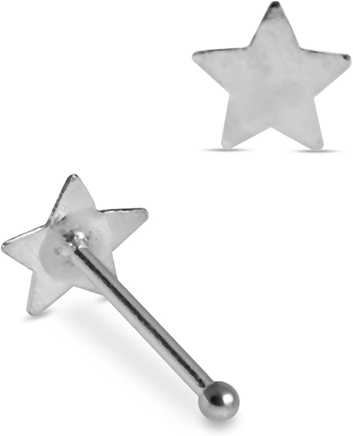 Plain Flat Star Top 22 Gauge 925 Sterling Silver Ball End Nose Stud Nose Piercing