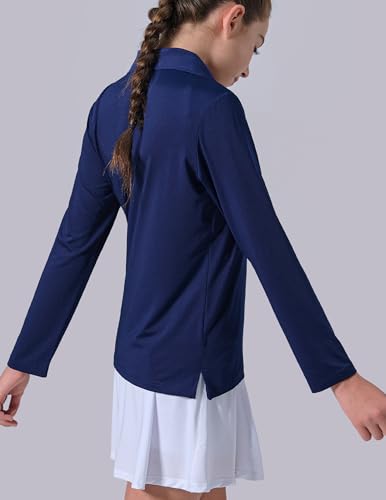 3 Pack Youth Girls' Performance Polo Shirts, Long Sleeve Pique Collared Kids School Uniform Tops4