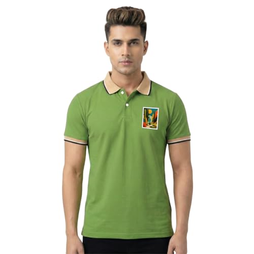 Image of Men's Regular Fit Solid Half Sleeve Casual Tipping Collar Polo T-Shirt