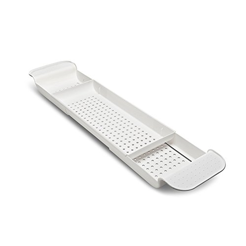 Madesmart Expandable Bath Shelf Caddy For Bathtubs, Plastic Shower And Bath Tub Tray, 30.87" X 6.81", White #TOP1