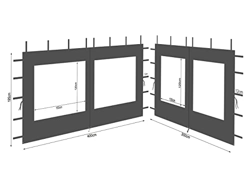 QUICK STAR 2 Seitenteile aus Polyester mit Fenster 300/400x195cm für Pavillon 3x4m Seitenwand Anthrazit RAL 7012 wasserdicht