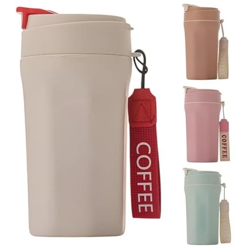 Image of Glass Sipper Mug 400 ML with Leak-Proof Flip Lid & Wrist Strap | Insulated Tumbler for Hot & Cold Coffee, Tea, Juice & Milk (Multicolor, 1 Piece)