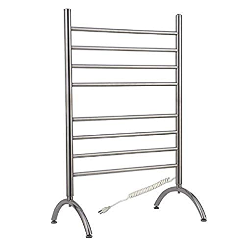 WarmlyYours 8-Bar Barcelona Freestanding Electric Heated Bath Towel Warmer Rack, Plug Stainless Steel, Brushed Stainless