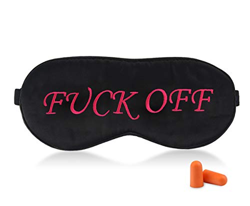 Cute Silk Sleeping Mask - pureGLO Natural Soft Night Sleep Eye Mask, Blindfold Sleep Mask with Earplugs for Men, Women and Kids (Black with Red Letters)
