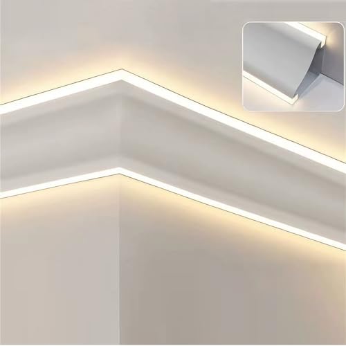 Oracra Crown Moulding LED Crown Molding Lighting Channels, Skirting Line Aluminum Profiles for Wall-Ceiling Edge, Indirect Lighting Strip Housing Track for Bedroom Office(27.8ft(8.5 m))