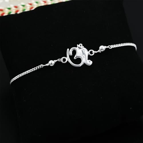 Image of Parnika 925 Om Ganesha Rudraksha Infinity Bro Shiv Bhai Adjustable Silver Rakhi Bracelet For Brother in 92.5 Sterling Silver for Boys and Men | Chandi ki Rakhi | Gift Box Roli Chawal