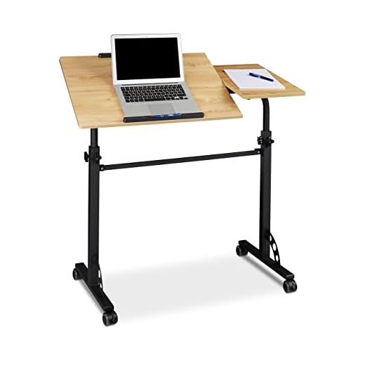 Relaxdays Mesa Ordenador Portátil Grande, Ruedas, Altura Ajustable, 2 Tableros, DM-Acero, 110x100x50 cm, Marrón Roble