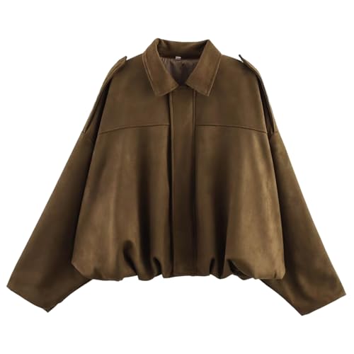 Arssm Womens Faux Suede Bomber Jacket Casual Lapel Pilot Jackets Coat Oversized Long Sleeve...